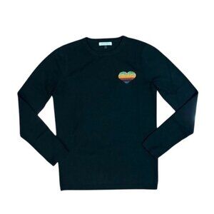 Bella Freud Wool  Black Sweater with Rainbow Heart Patch size small